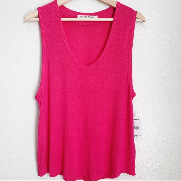 Free People Take The Plunge Fuscia Tank Top Size M - Picture 2 of 7